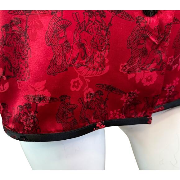 Vintage Chico's Asian Design Silk Button Down Shirt Red & Black sz 2= L - Picture 5 of 8